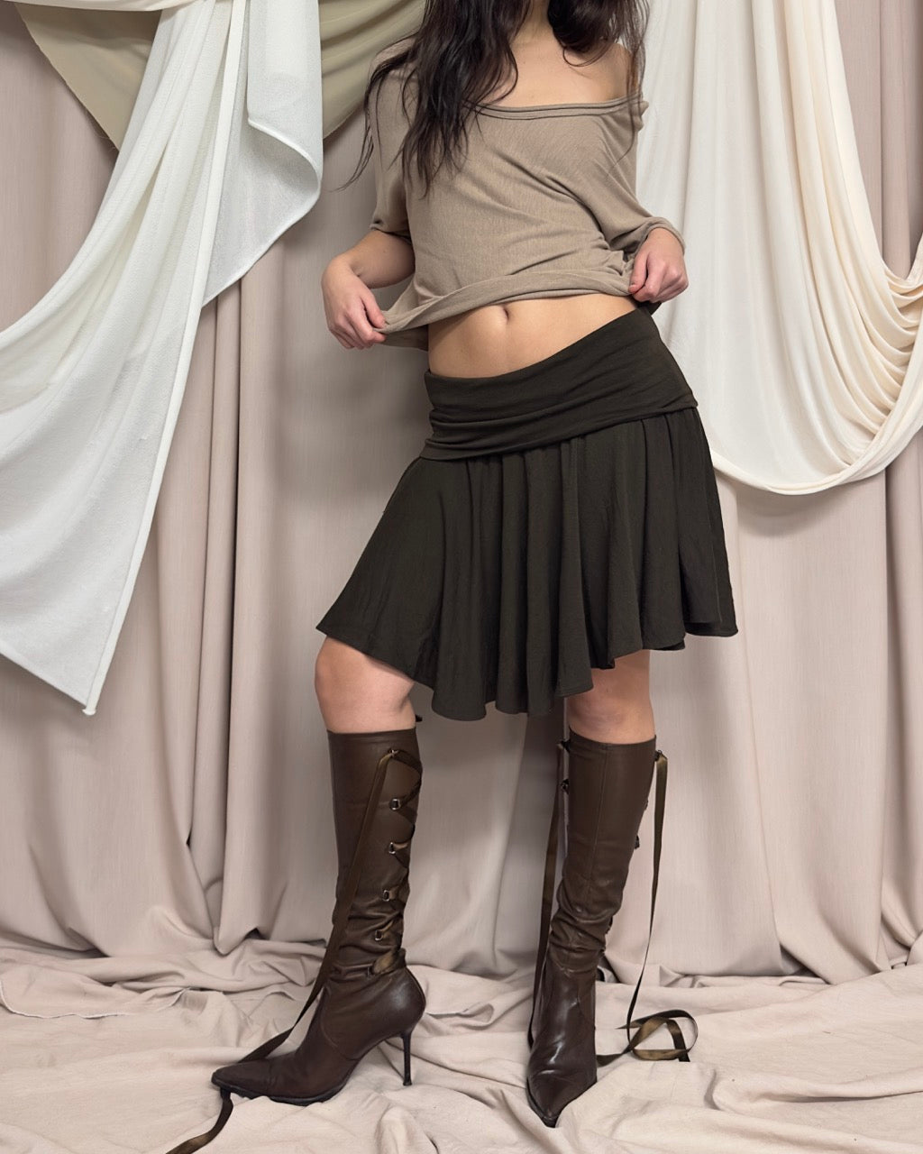 FINE KNIT BROWN WOOL MIDI SKIRT by Plein sud