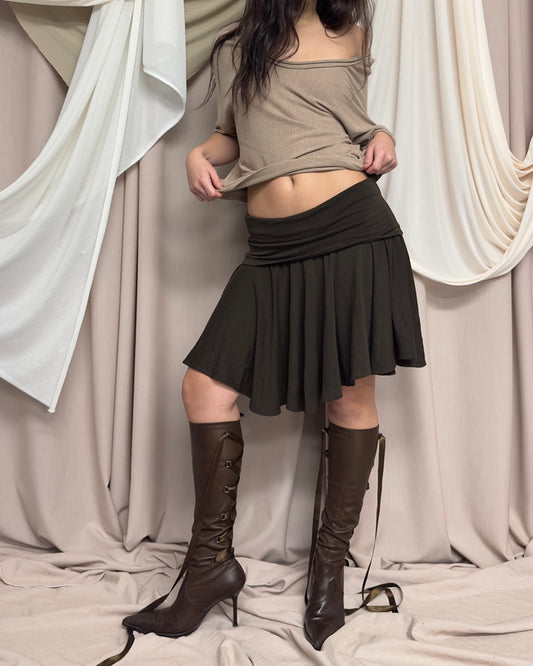 FINE KNIT BROWN WOOL MIDI SKIRT by Plein sud
