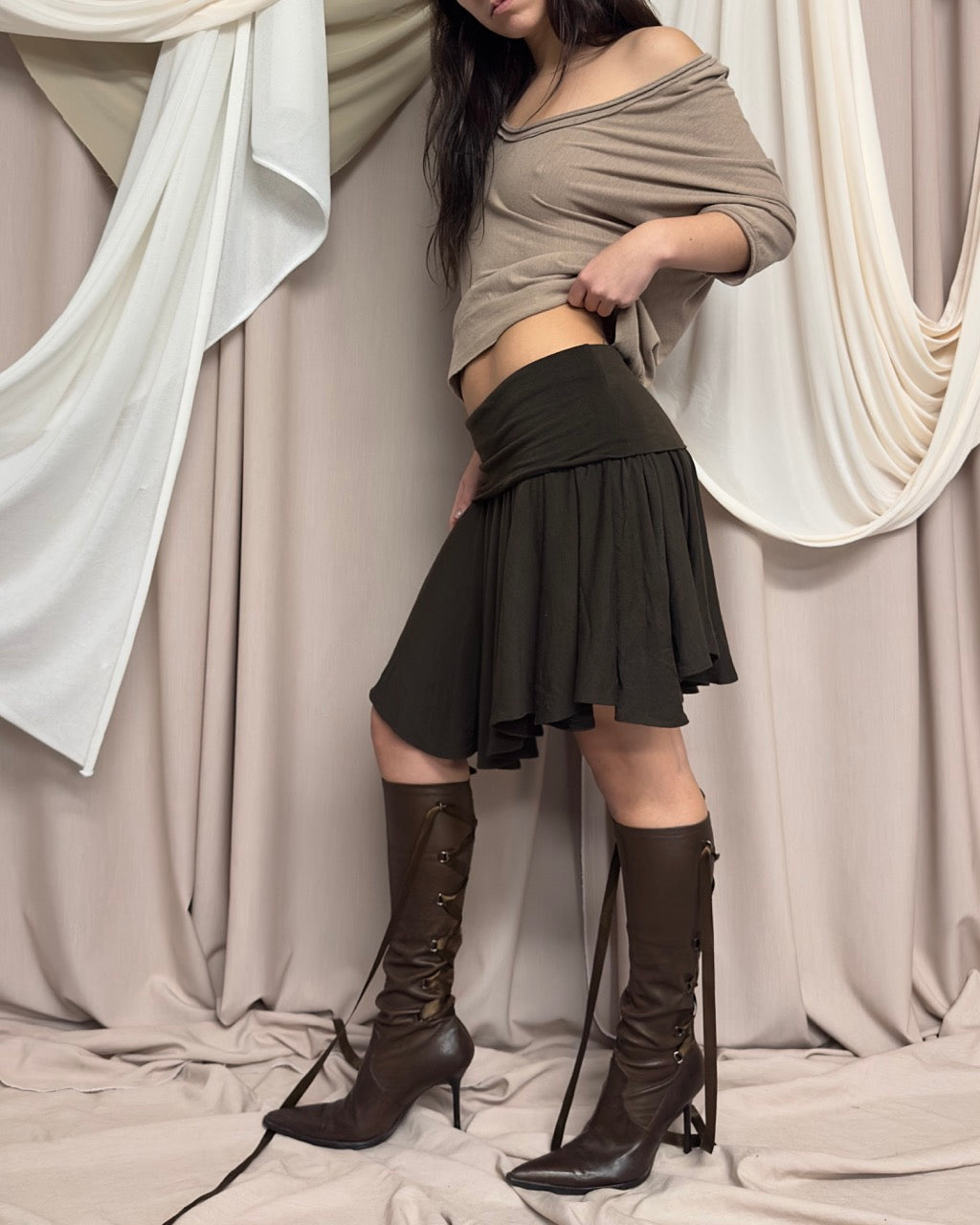 FINE KNIT BROWN WOOL MIDI SKIRT by Plein sud