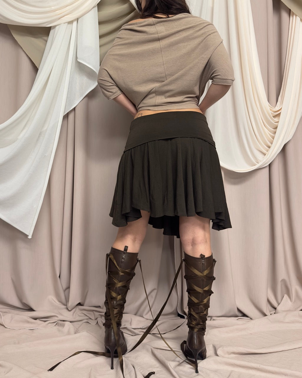 FINE KNIT BROWN WOOL MIDI SKIRT by Plein sud