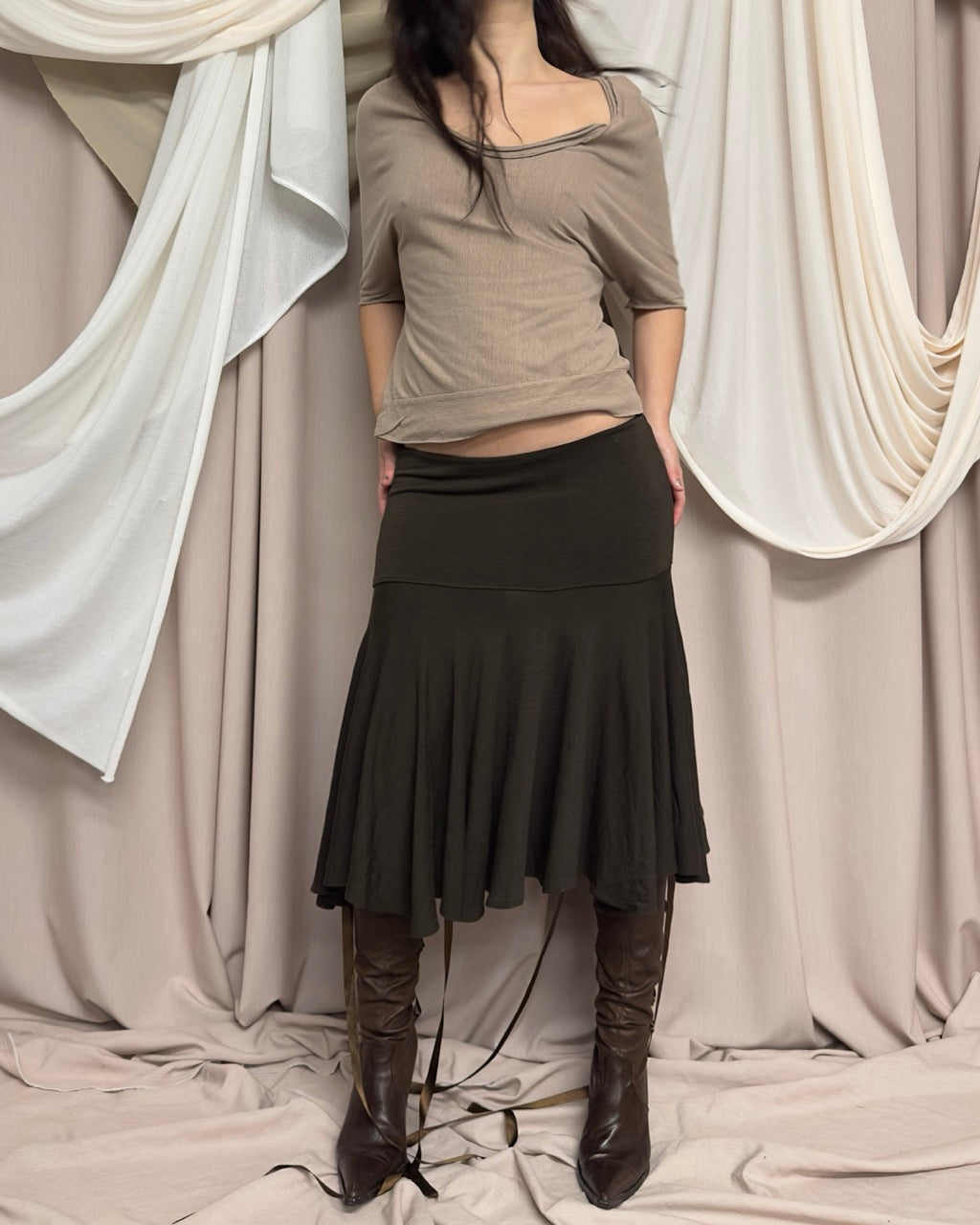 SLOUCHY TAN BATWING T SHIRT by Y's by Yohji Yamamoto