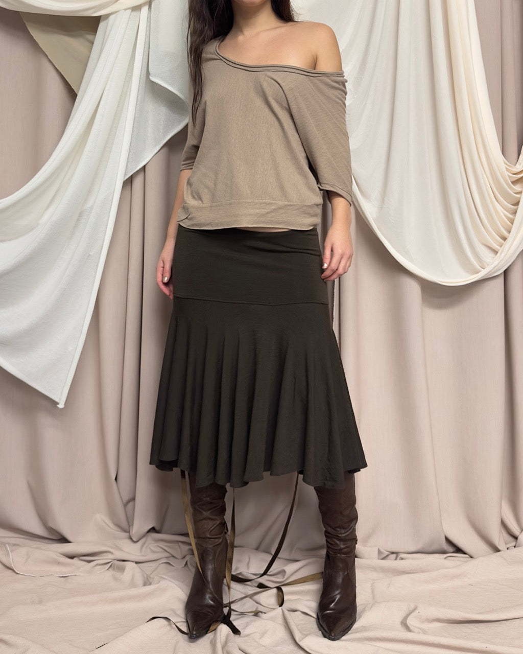 SLOUCHY TAN BATWING T SHIRT by Y's by Yohji Yamamoto