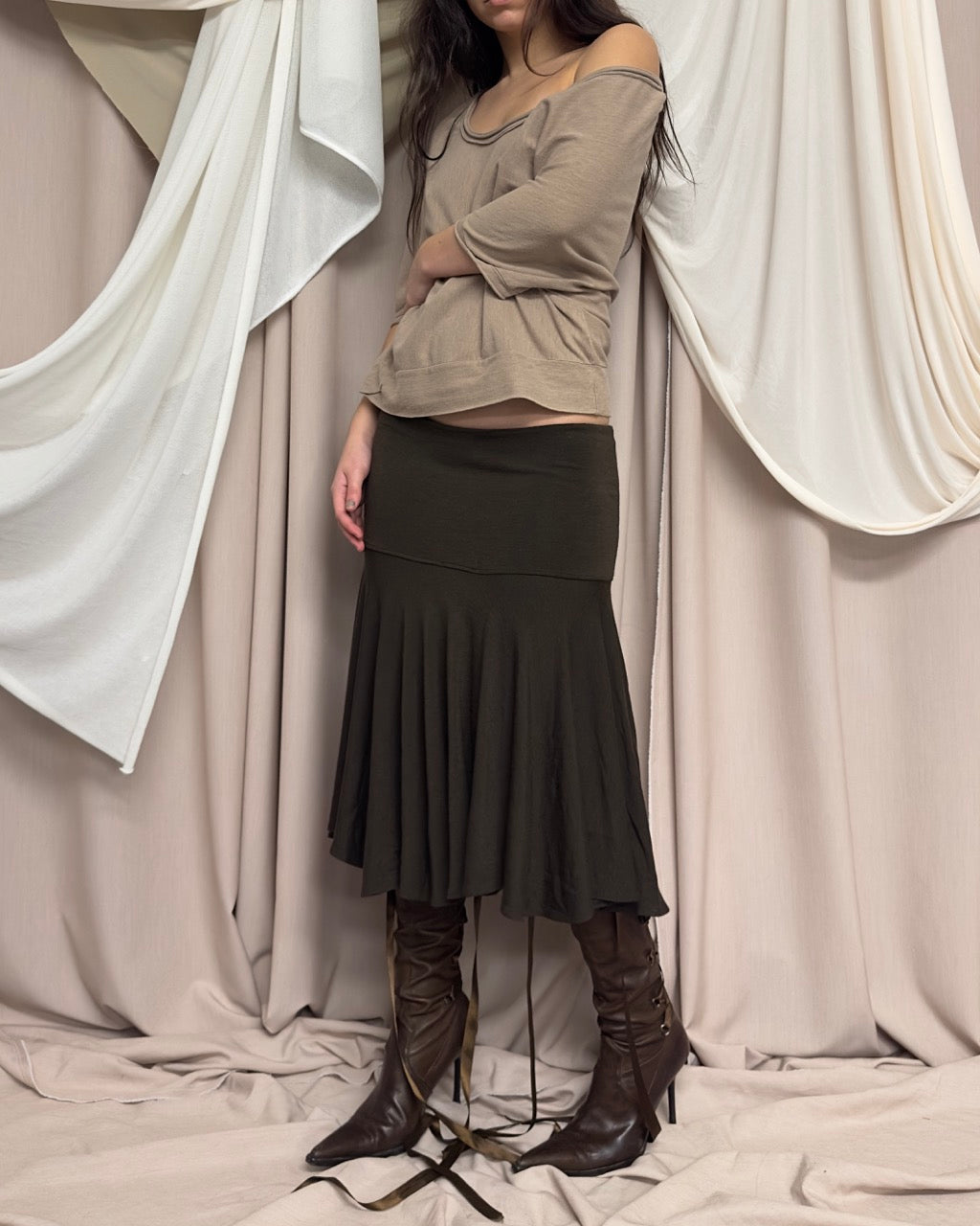 SLOUCHY TAN BATWING T SHIRT by Y's by Yohji Yamamoto