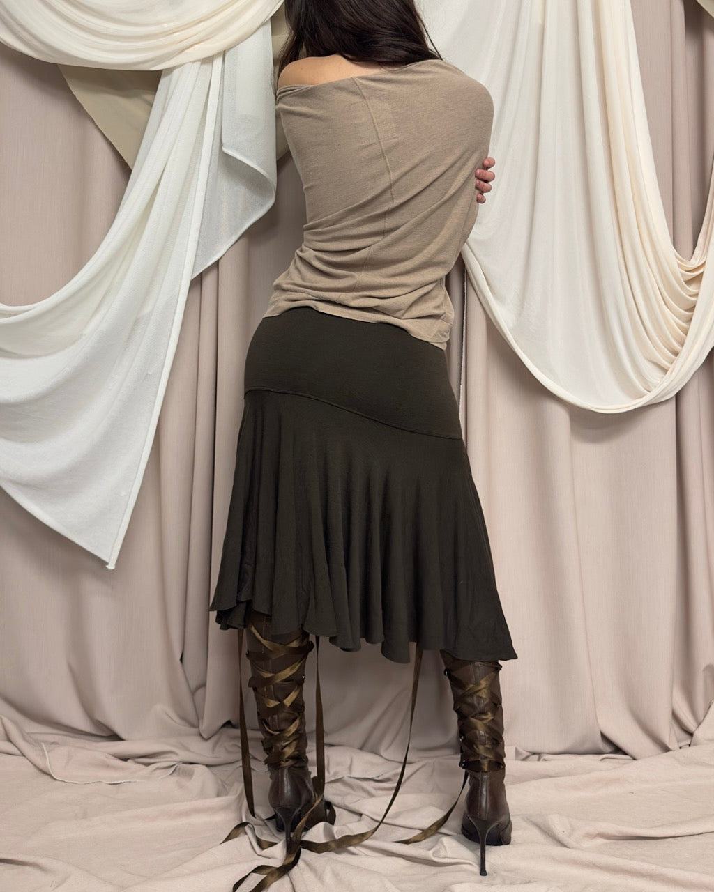 FINE KNIT BROWN WOOL MIDI SKIRT by Plein sud