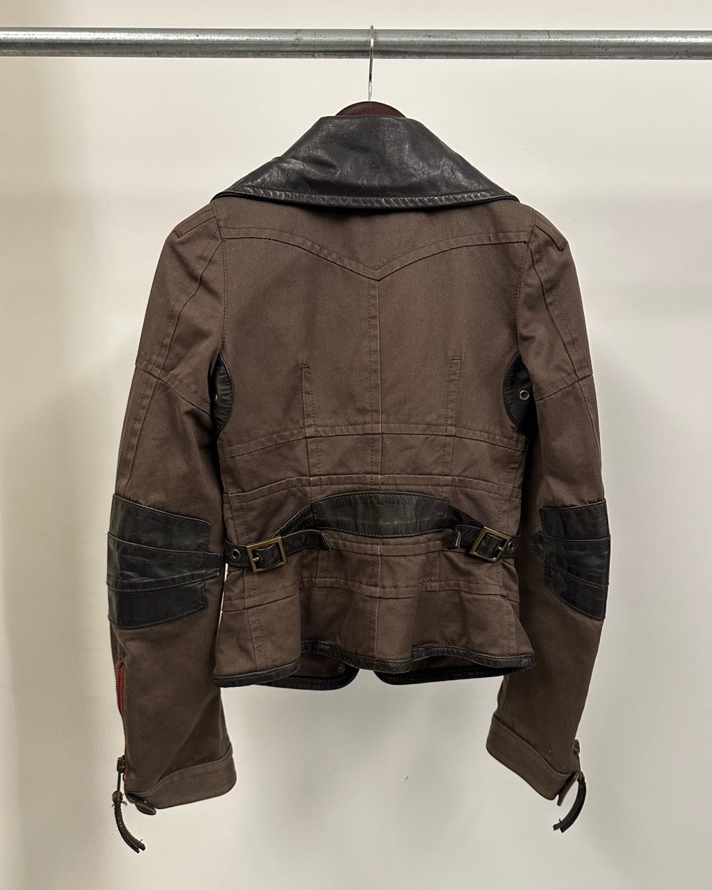 DISTRESSED SCULPTED JACKET WITH LEATHER ACCENTS by Dsquared2