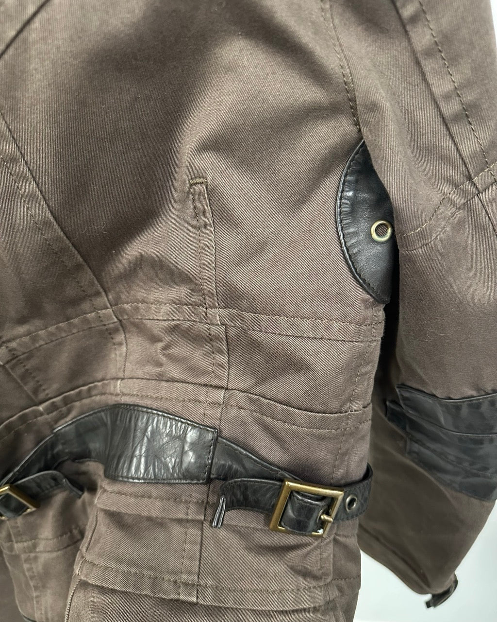 DISTRESSED SCULPTED JACKET WITH LEATHER ACCENTS by Dsquared2