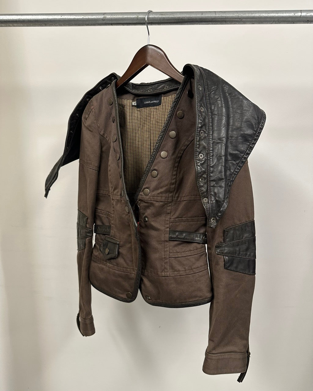 DISTRESSED SCULPTED JACKET WITH LEATHER ACCENTS by Dsquared2