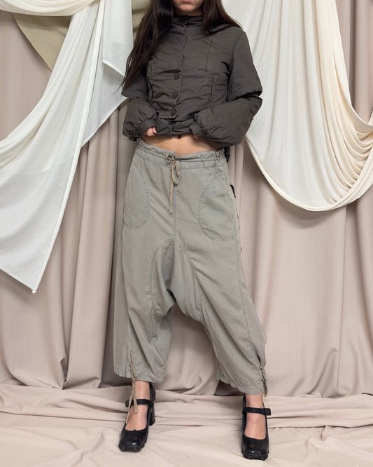 KHAKI - GREY DROP CROTCH TROUSERS WITH DRAWSTRING TIES by Cop Copine