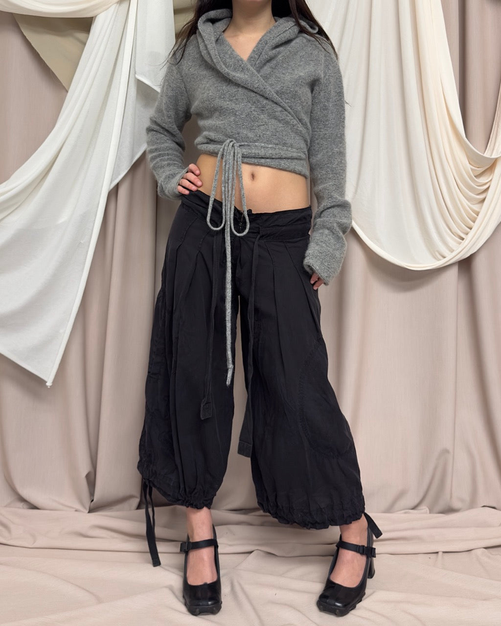 GREY HOODED WRAP CARDIGAN by Sarah Pacini