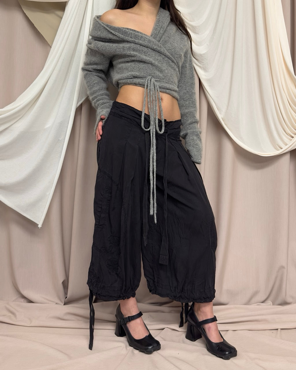 GREY HOODED WRAP CARDIGAN by Sarah Pacini