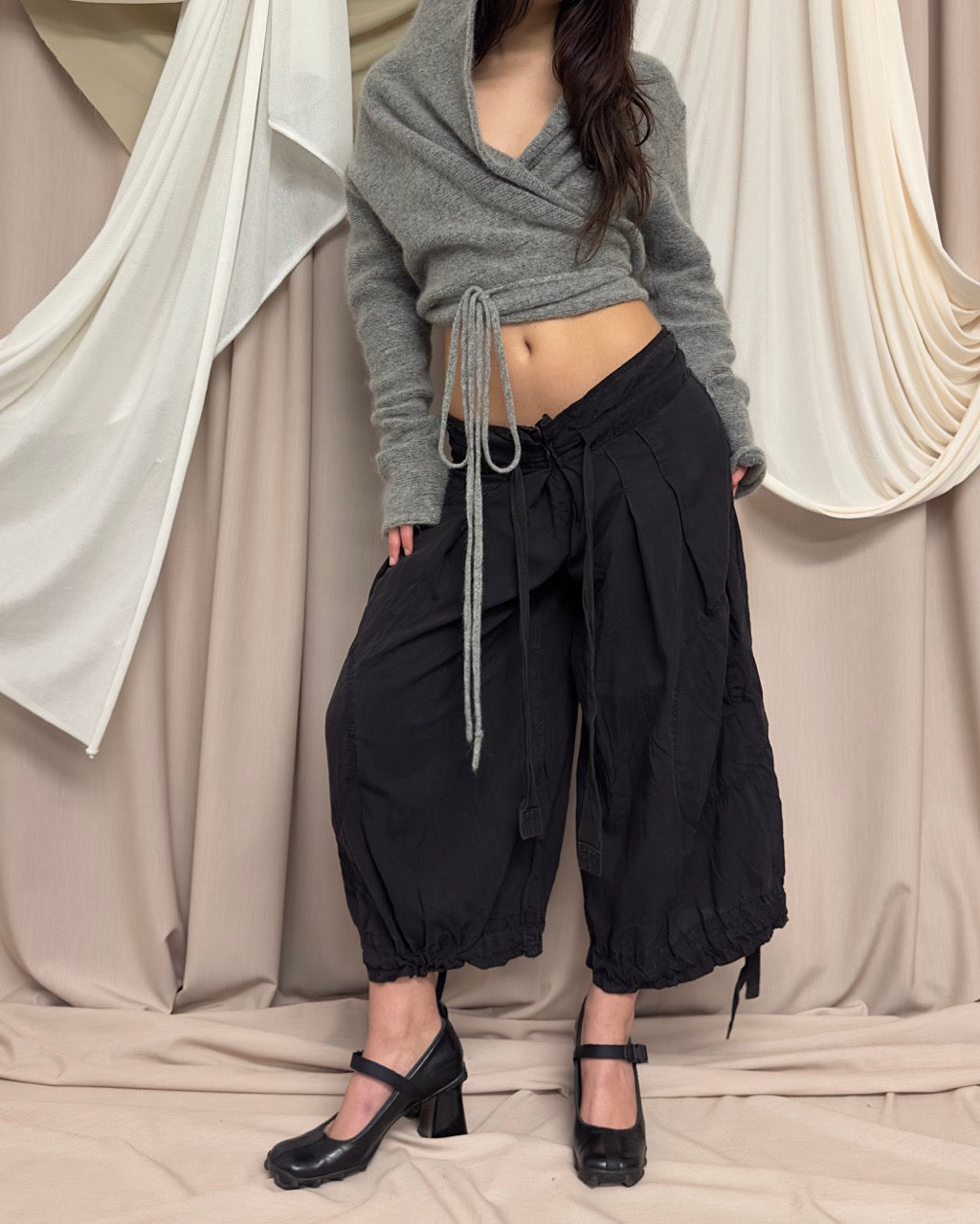 GREY HOODED WRAP CARDIGAN by Sarah Pacini
