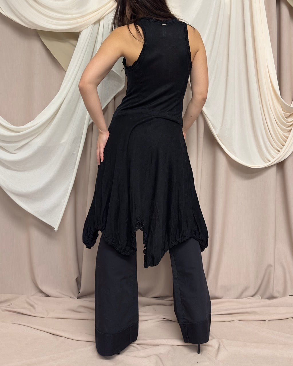 BLACK SEMI SHEER COTTON KNIT DRESS by HIGH
