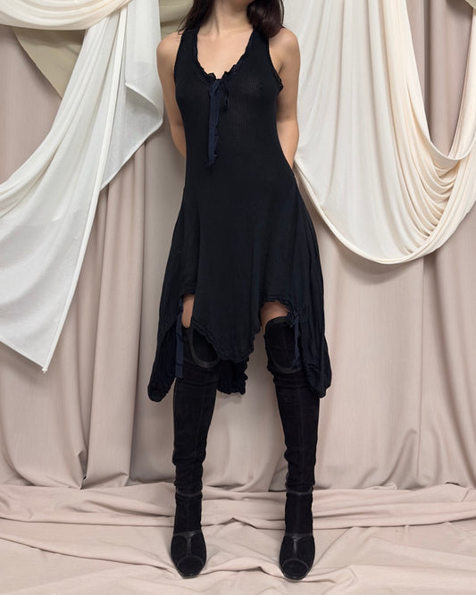 BLACK SEMI SHEER COTTON KNIT DRESS by HIGH