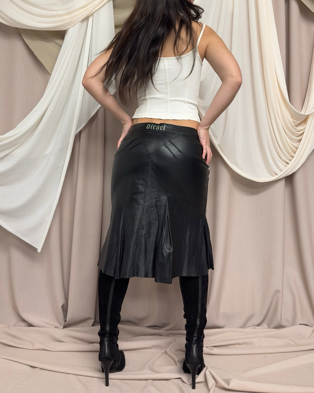 LEATHER SKIRT WITH PERFORATED PANELS by Diesel