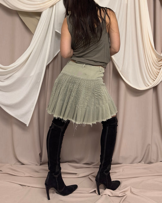 PALE GREEN DISTRESSED DENIM SKIRT by Plein Sud