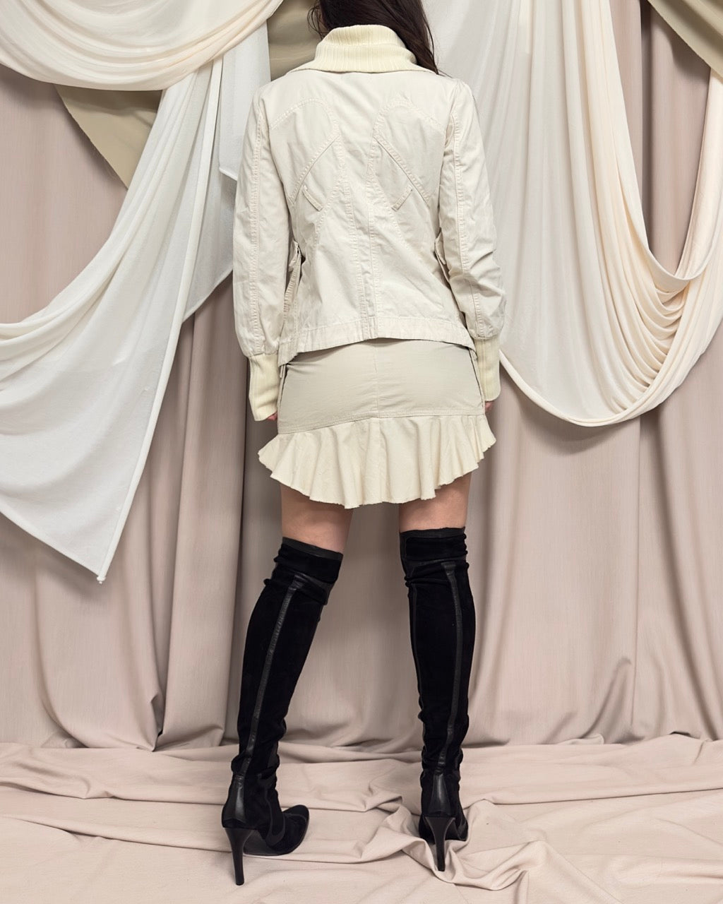 CREAM COTTON CROPPED JACKET WITH POCKET DETAIL by Diesel