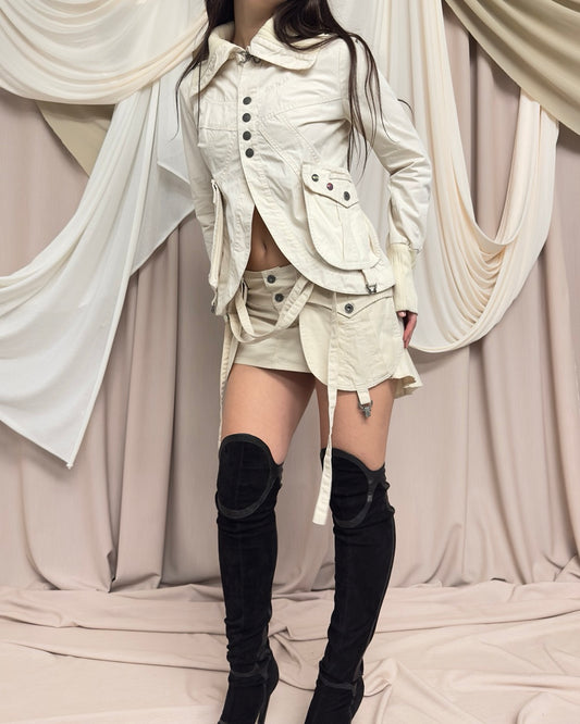 CREAM COTTON CROPPED JACKET WITH POCKET DETAIL by Diesel