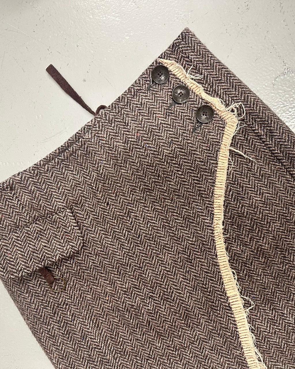 DISTRESSED TWEED SKIRT WITH HIGH THIGH SLIT