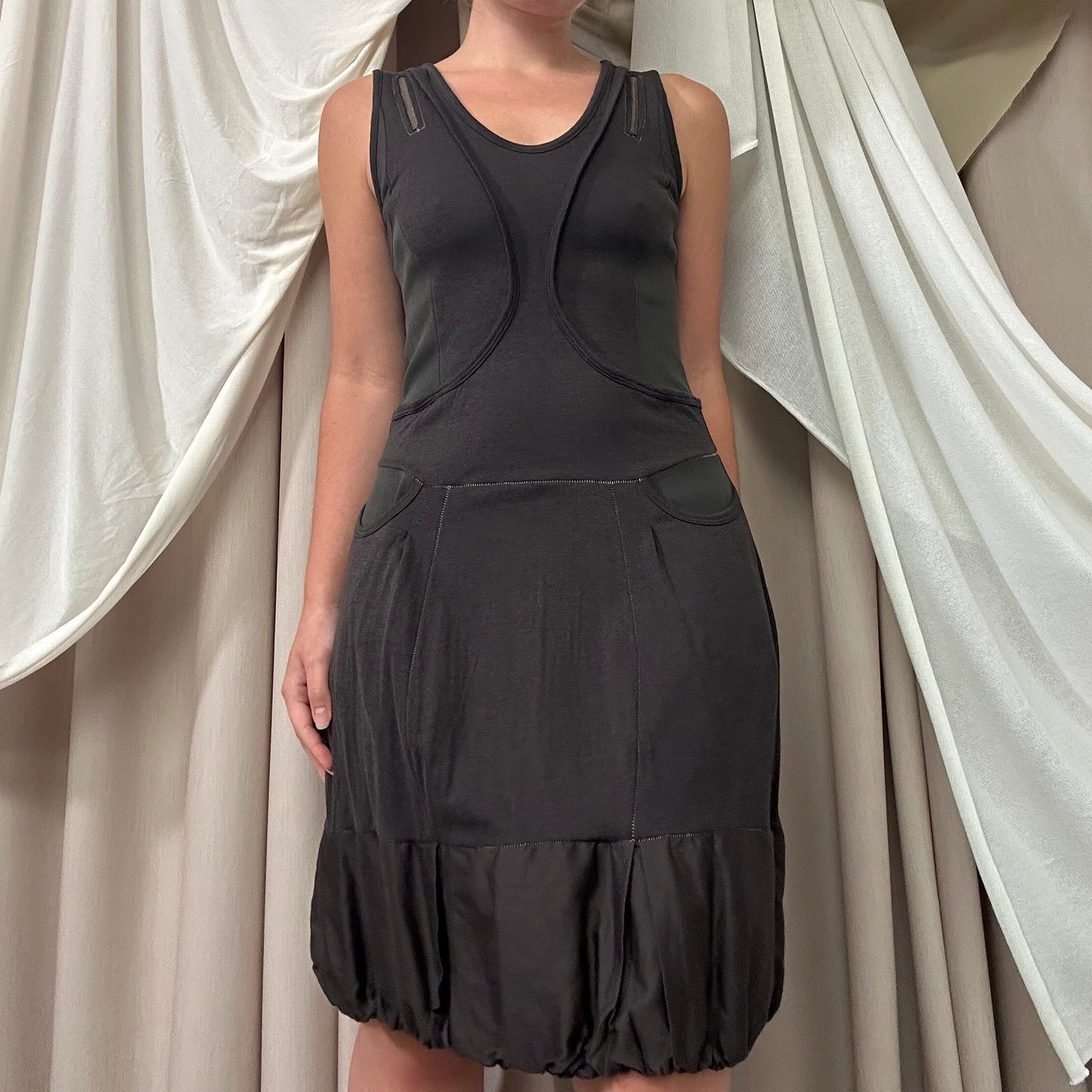 BROWN PANELLED BUBBLE DRESS by Marithé + François Girbaud