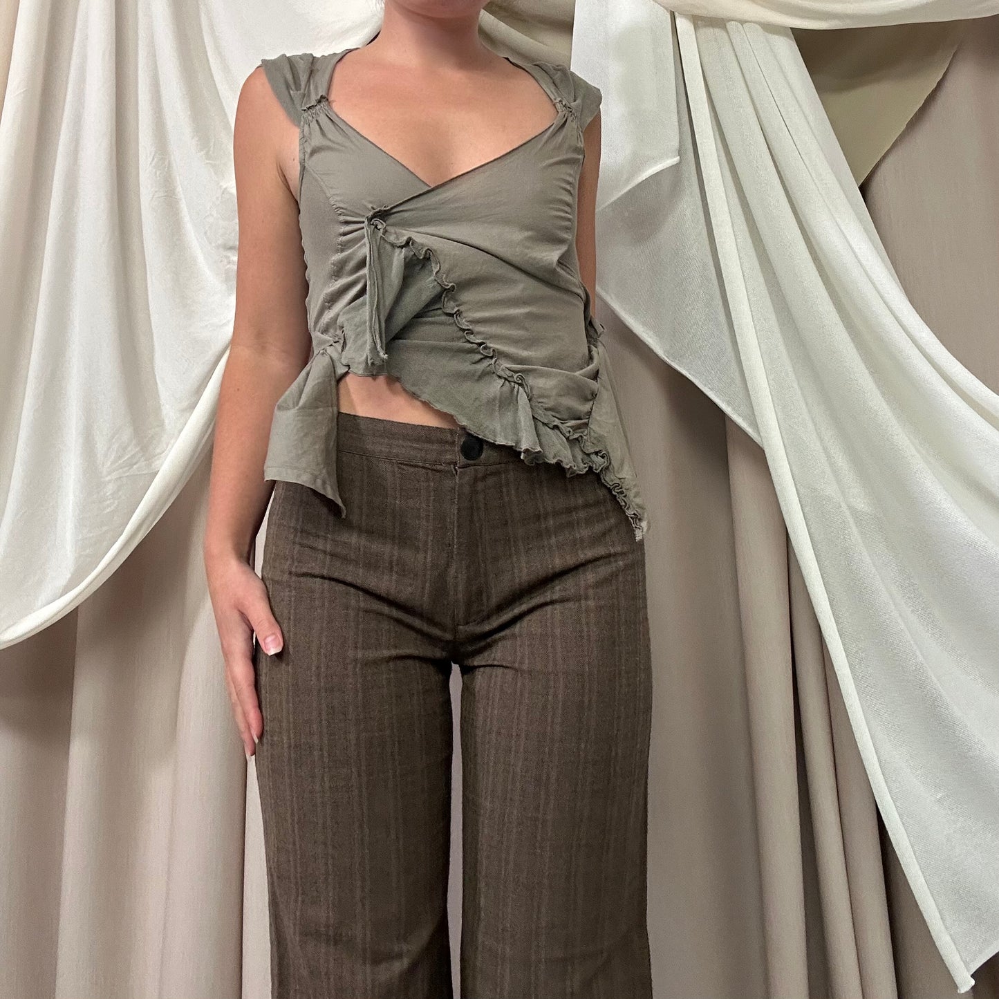 BROWN FLARED TROUSERS WITH WRAP BELT by Cop Copine