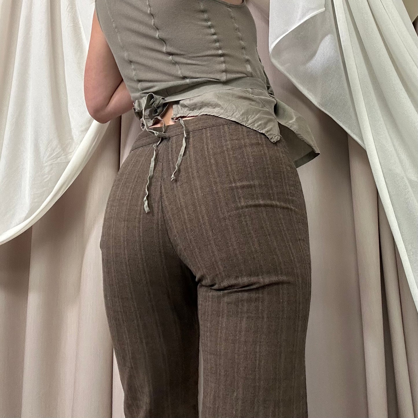 BROWN FLARED TROUSERS WITH WRAP BELT by Cop Copine