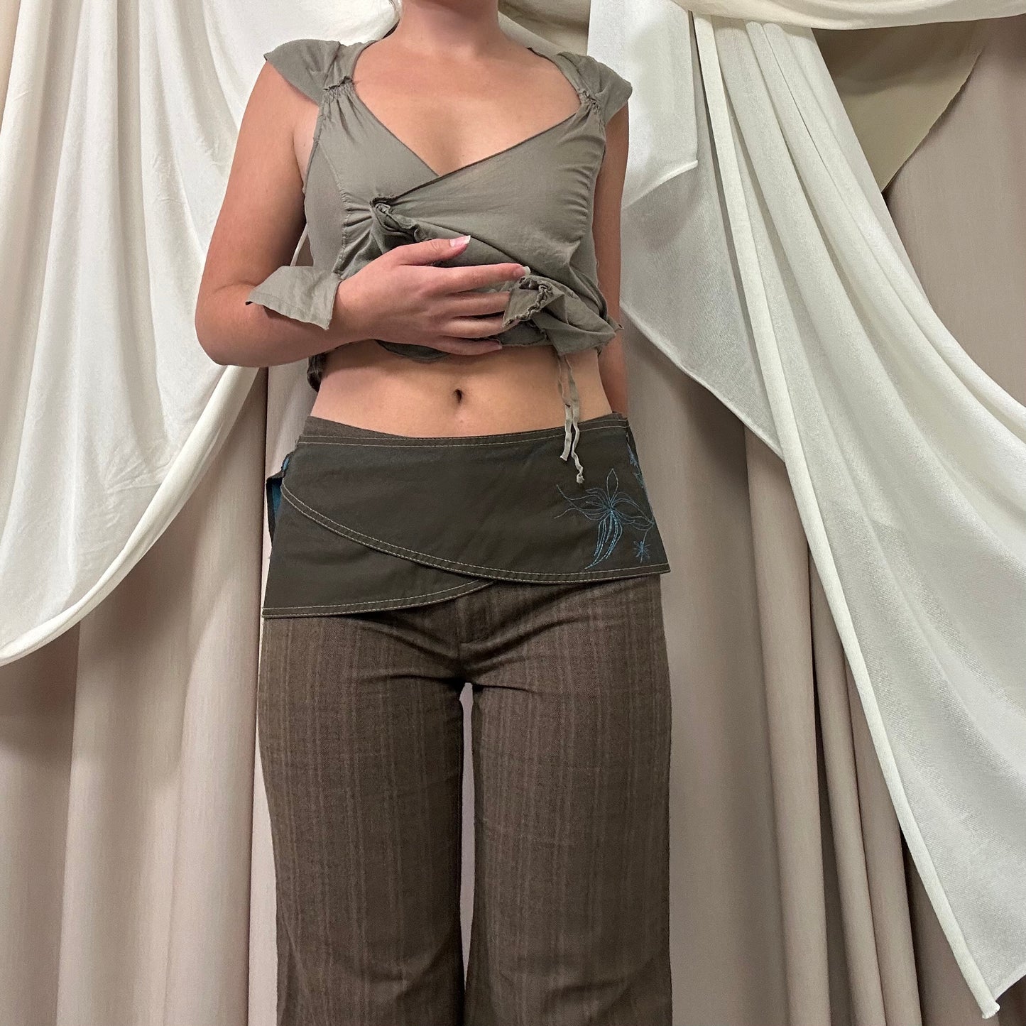 BROWN FLARED TROUSERS WITH WRAP BELT by Cop Copine