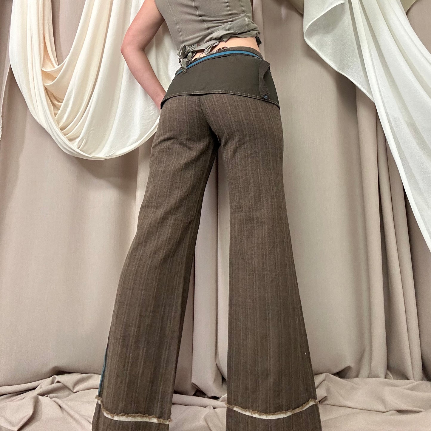 BROWN FLARED TROUSERS WITH WRAP BELT by Cop Copine