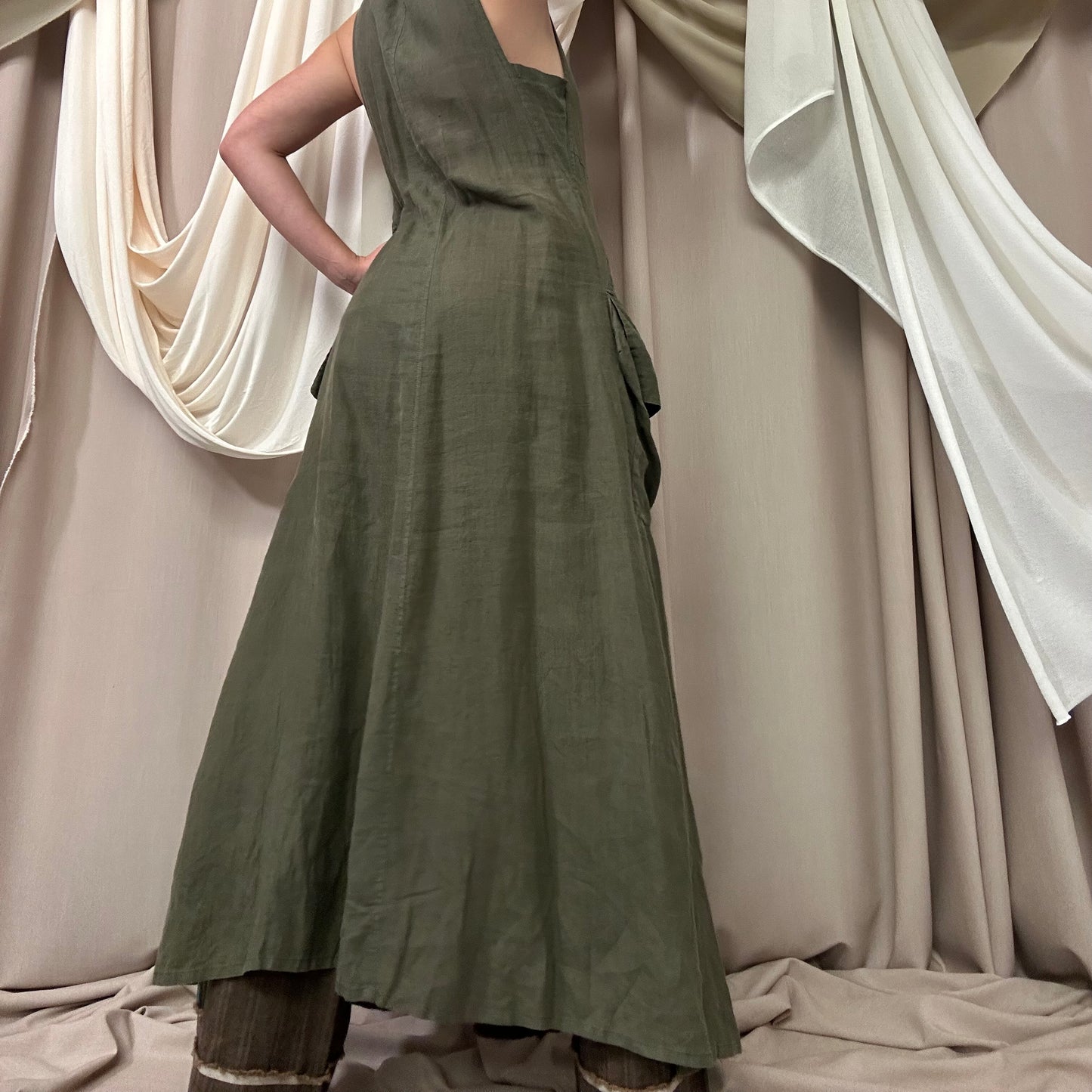 KHAKI LINEN CARGO MAXI DRESS by Marithé + François Girbaud