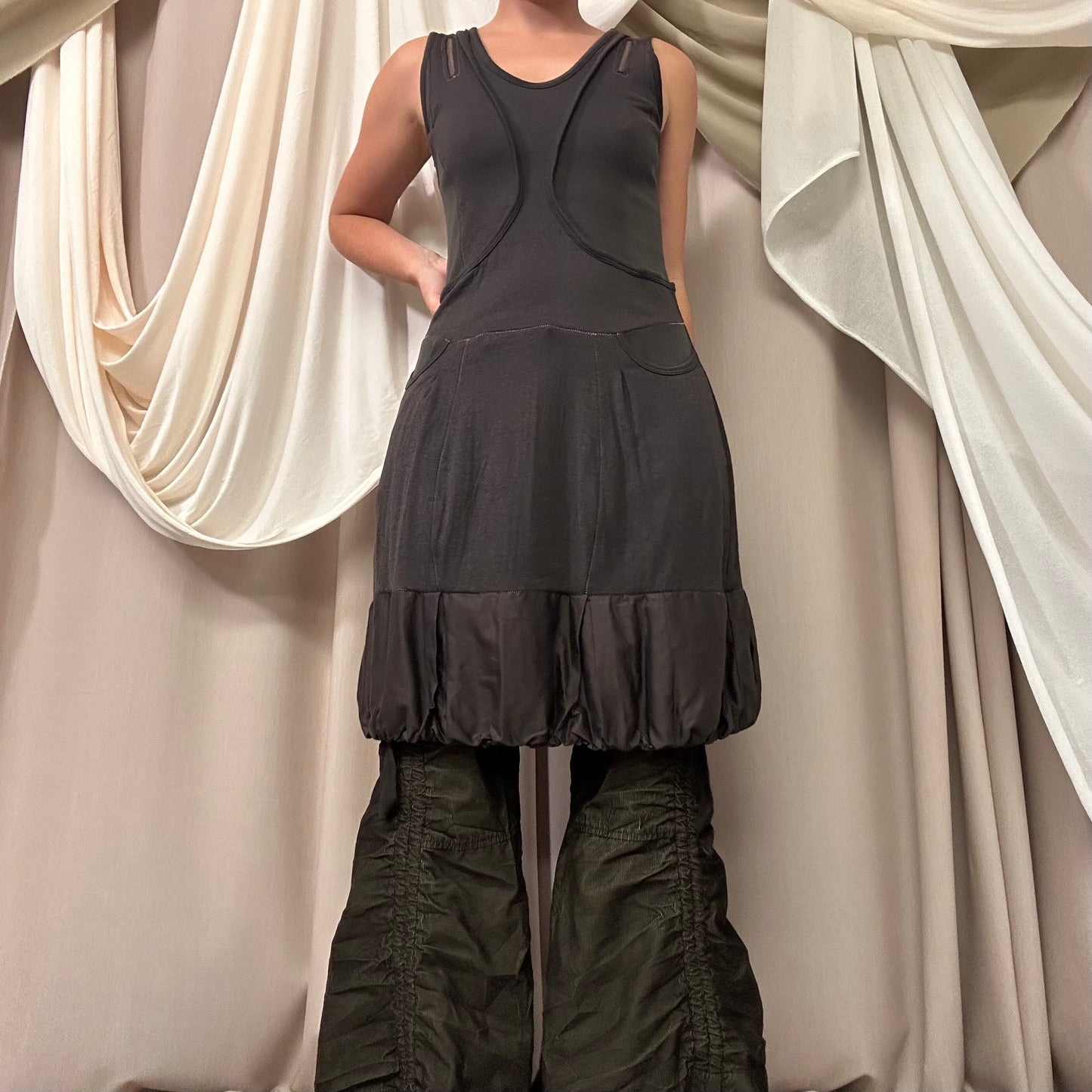 BROWN PANELLED BUBBLE DRESS by Marithé + François Girbaud