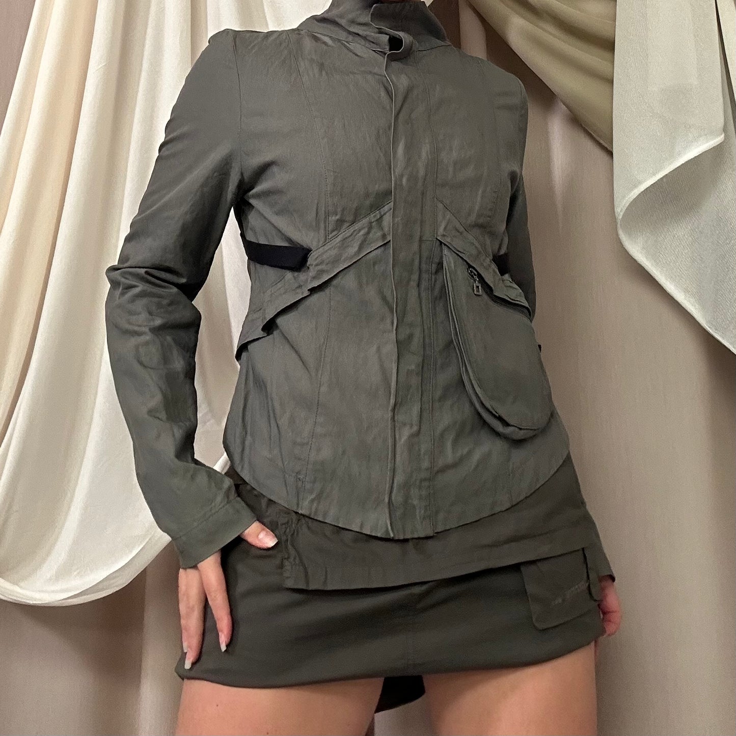 GREY STRAPPY UTILITY JACKET by Sarah Pacini