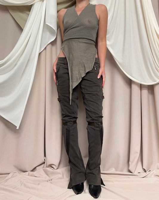 KHAKI MODULAR WRAP STYLE KNIT VEST by Sarah Pacini