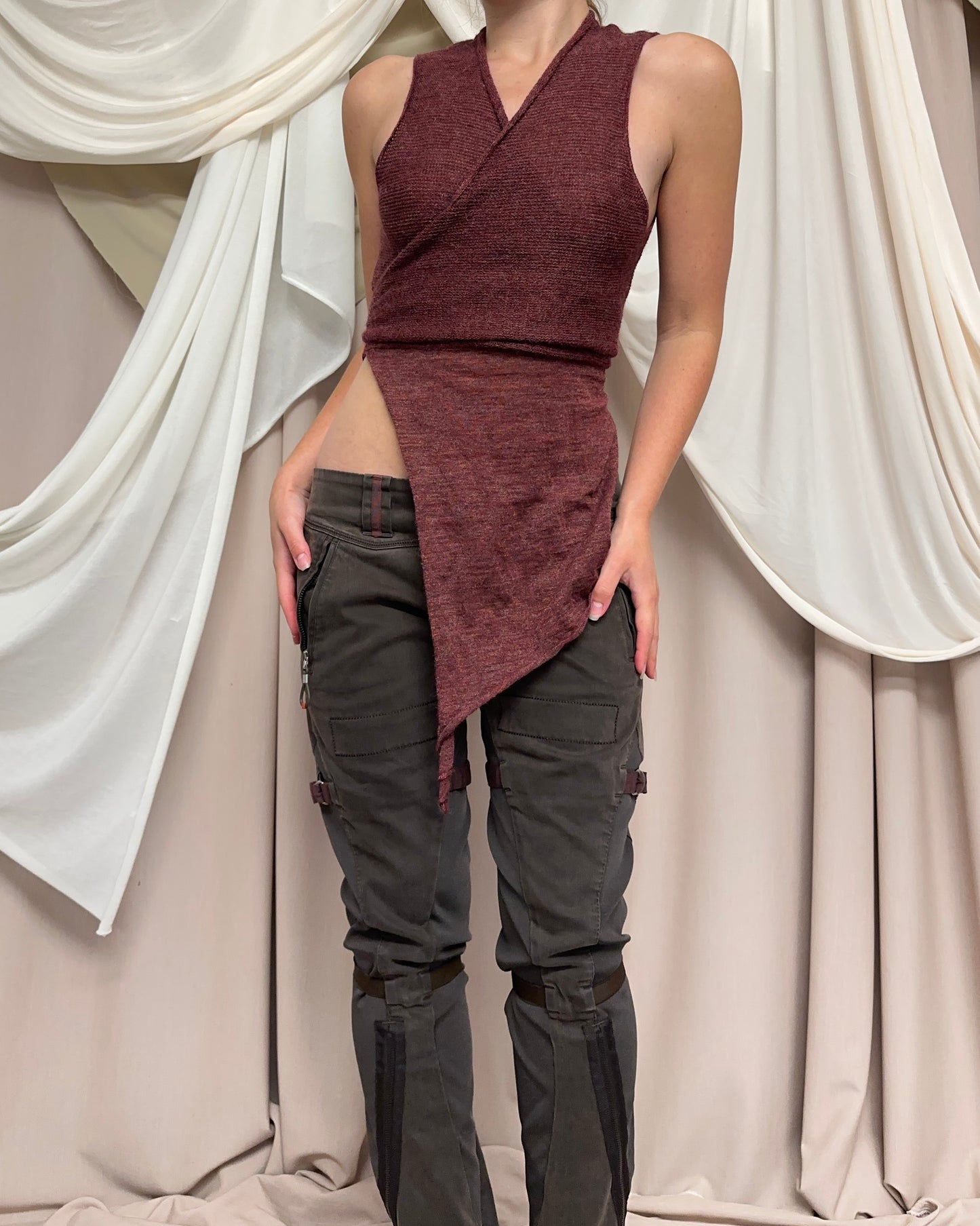 MODULAR SEMI SHEER KNIT WRAP TOP by Sarah Pacini