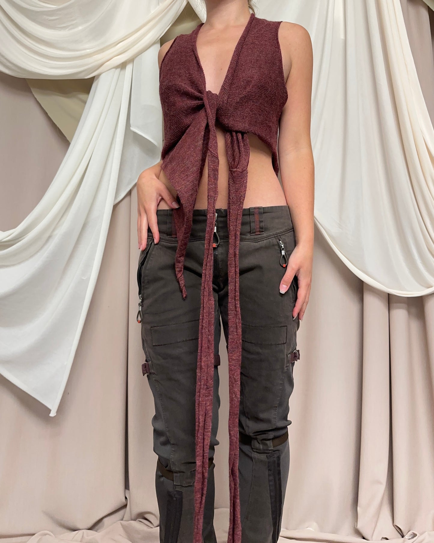 MODULAR SEMI SHEER KNIT WRAP TOP by Sarah Pacini