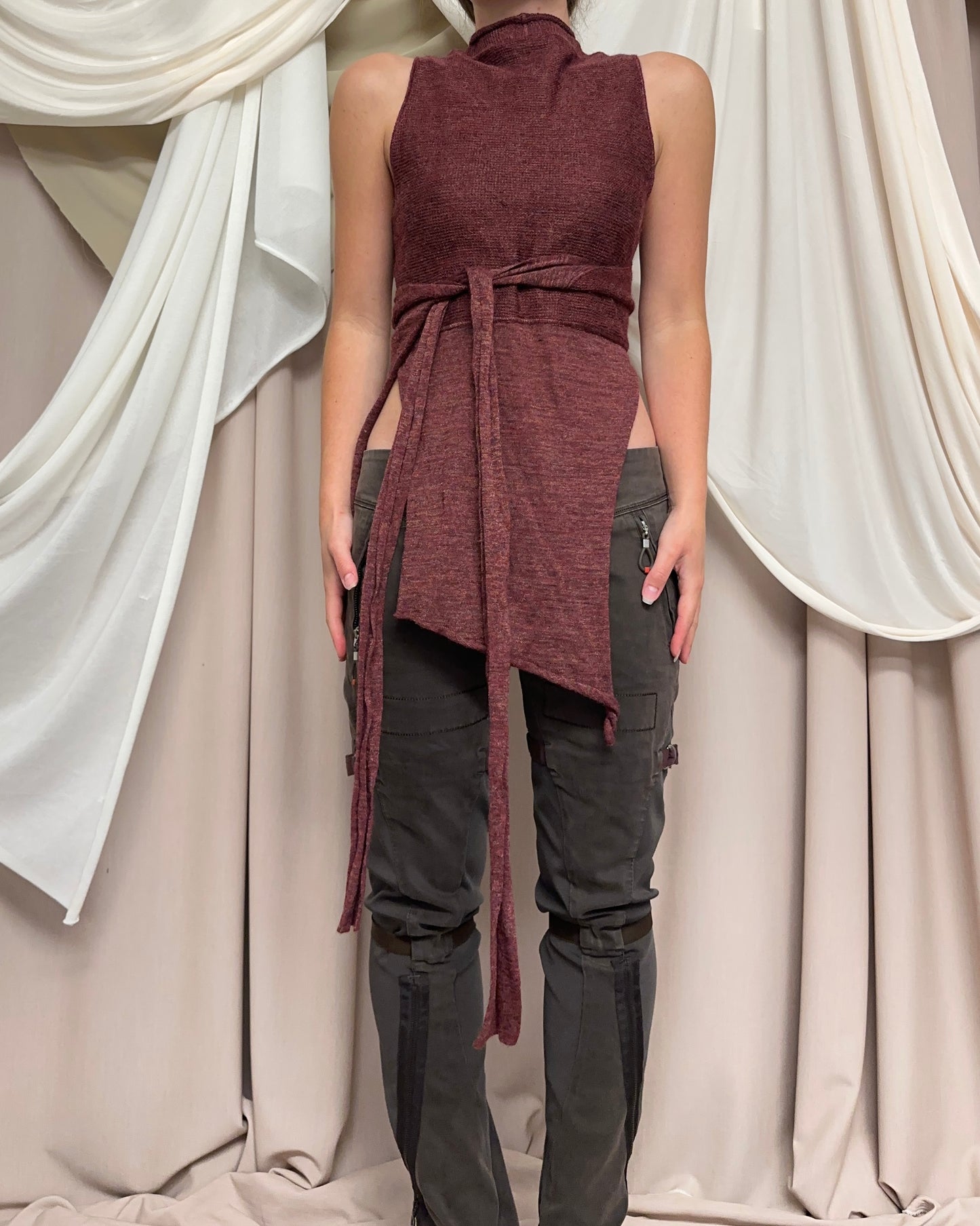 MODULAR SEMI SHEER KNIT WRAP TOP by Sarah Pacini