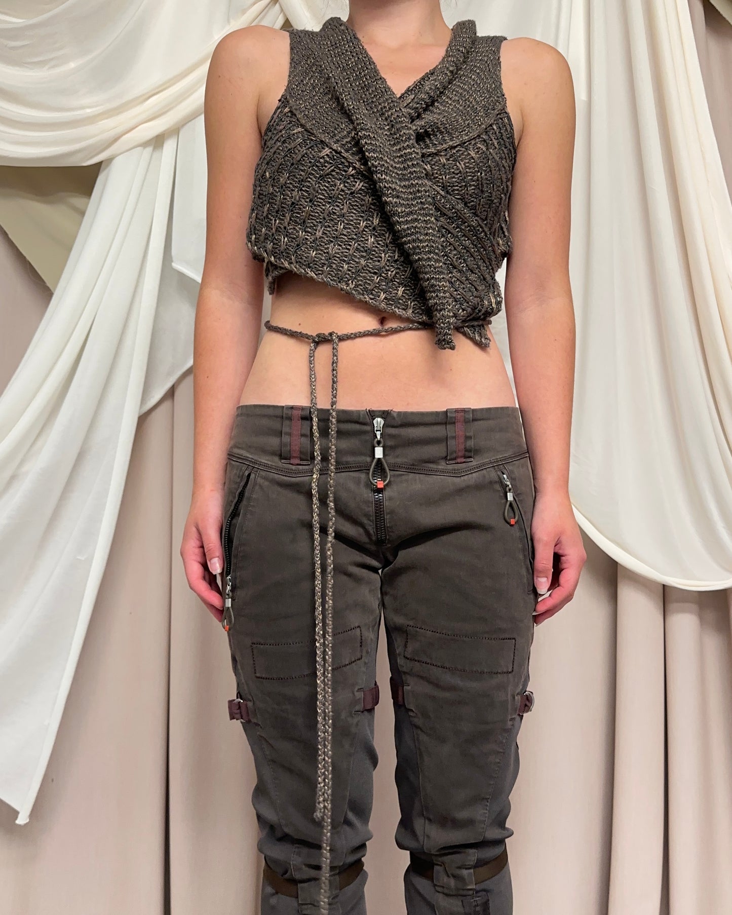 MULTI-WEAR BROWN KNIT WRAP TOP by Sarah Pacini