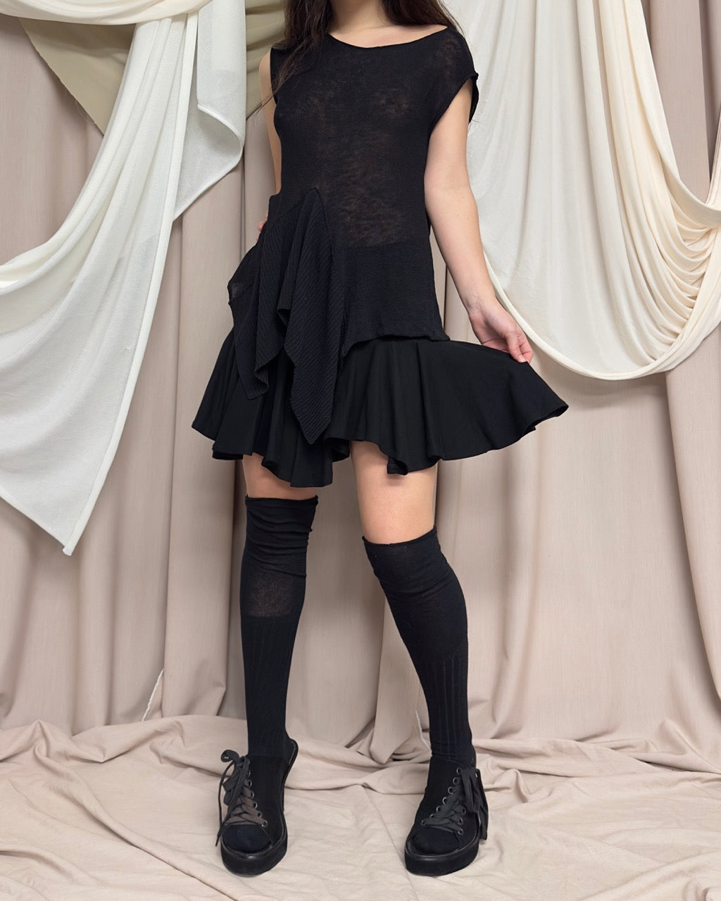 BLACK SHEER KNIT T SHIRT by Sarah Pacini