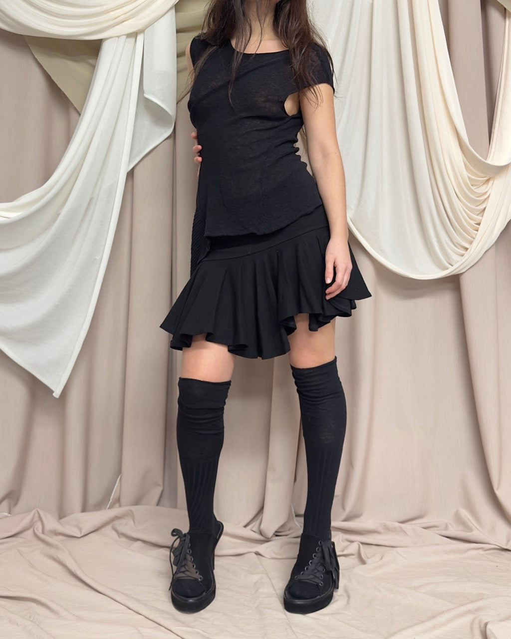 SOFT JERSEY MINI SKIRT WITH ASYMMETRICAL RUFFLED HEM by Plein Sud