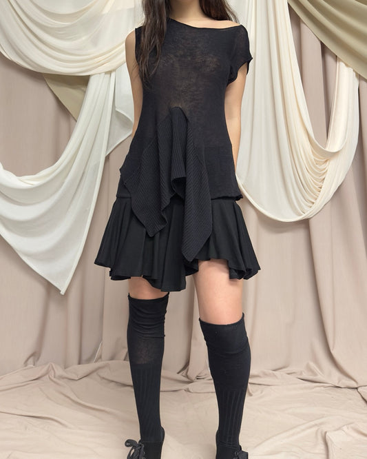 BLACK SHEER KNIT T SHIRT by Sarah Pacini