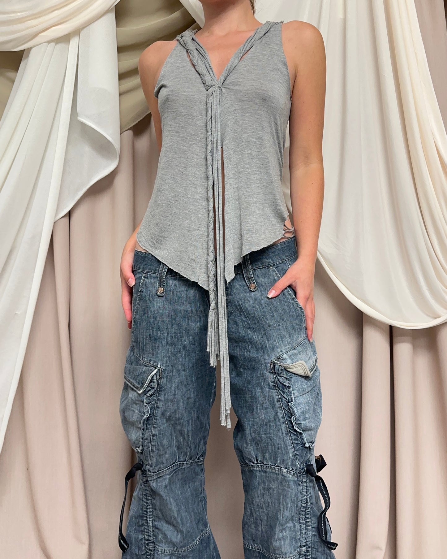 GREY JERSEY ROPE TANK TOP