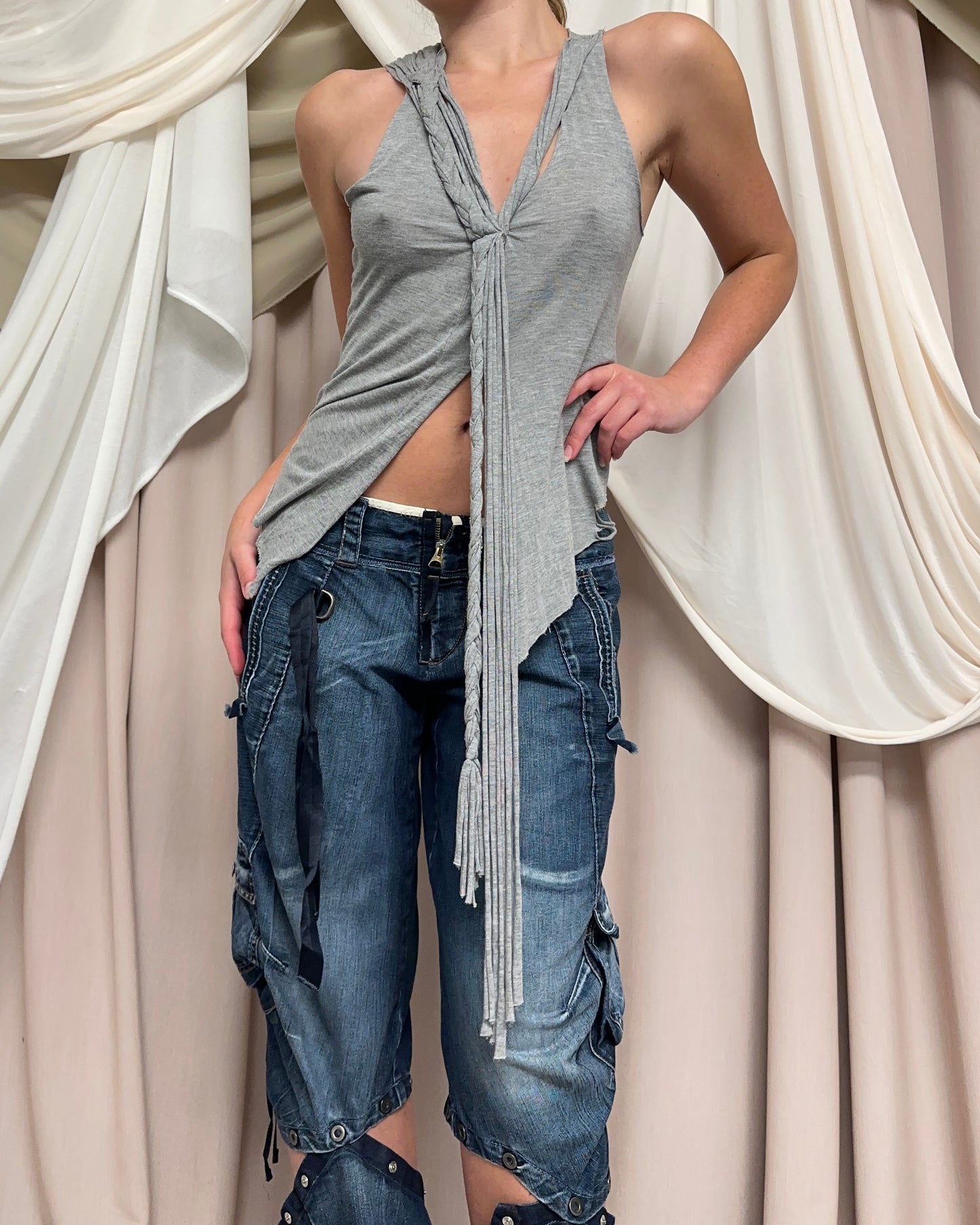 GREY JERSEY ROPE TANK TOP