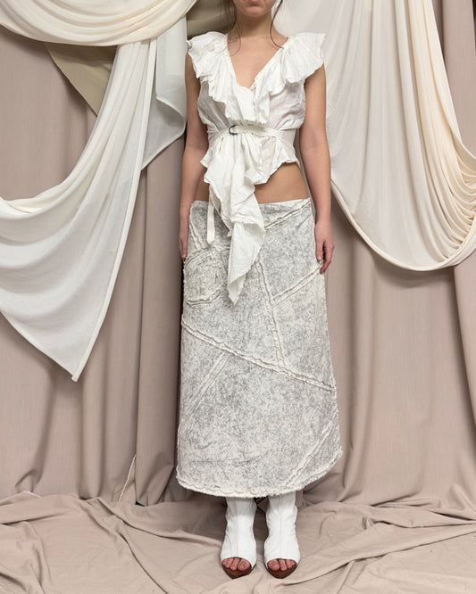 'DIRT' EFFECT DISTRESSED WHITE MAXI SKIRT