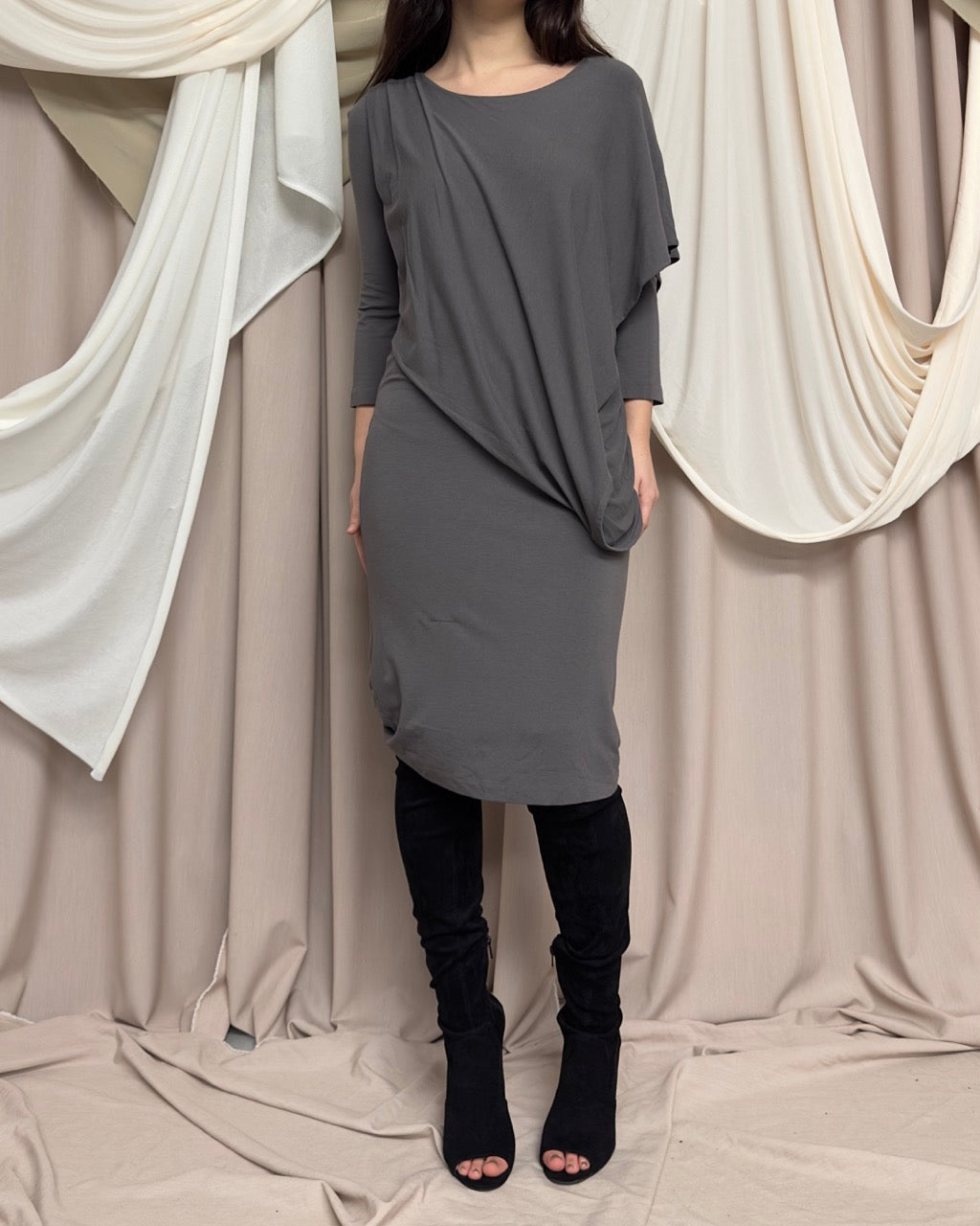 DRAPED GREY STRETCH JERSEY DRESS by MCQ by McQueen