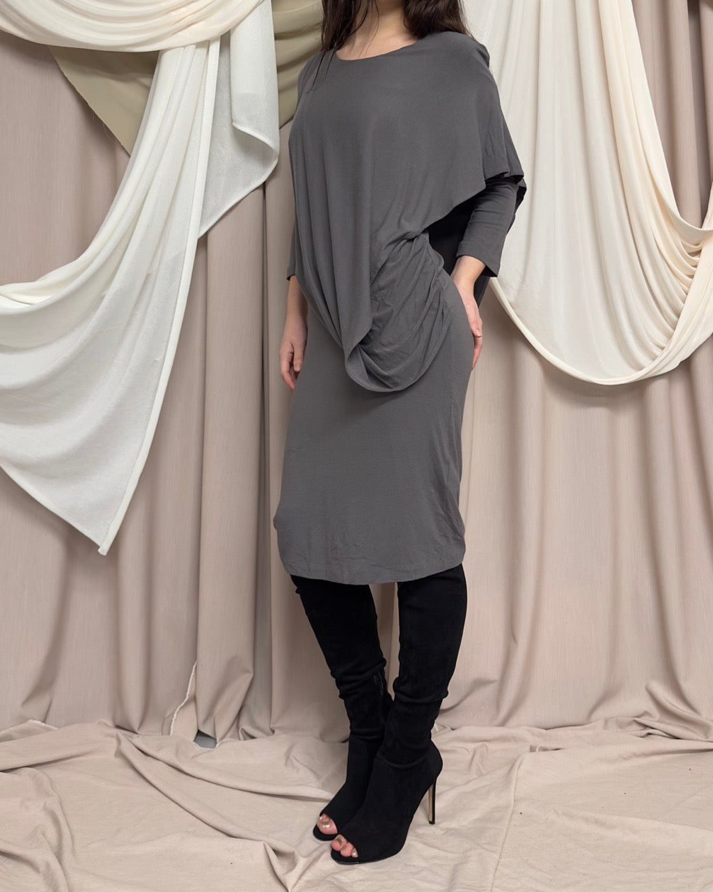 DRAPED GREY STRETCH JERSEY DRESS by MCQ by McQueen