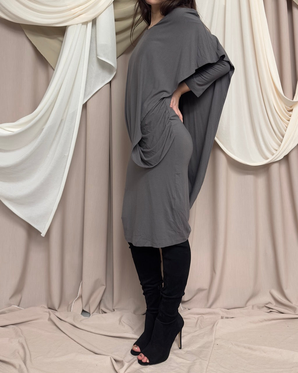 DRAPED GREY STRETCH JERSEY DRESS by MCQ by McQueen