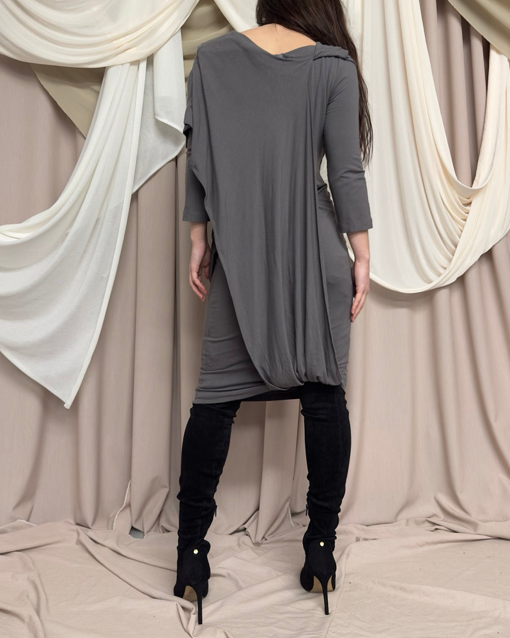 DRAPED GREY STRETCH JERSEY DRESS by MCQ by McQueen