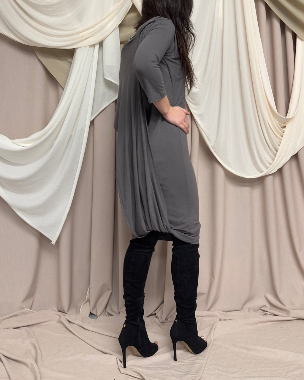 DRAPED GREY STRETCH JERSEY DRESS by MCQ by McQueen