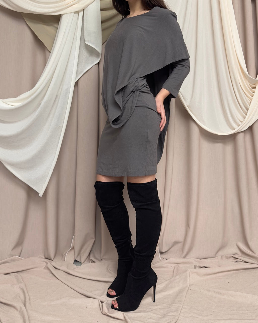 DRAPED GREY STRETCH JERSEY DRESS by MCQ by McQueen