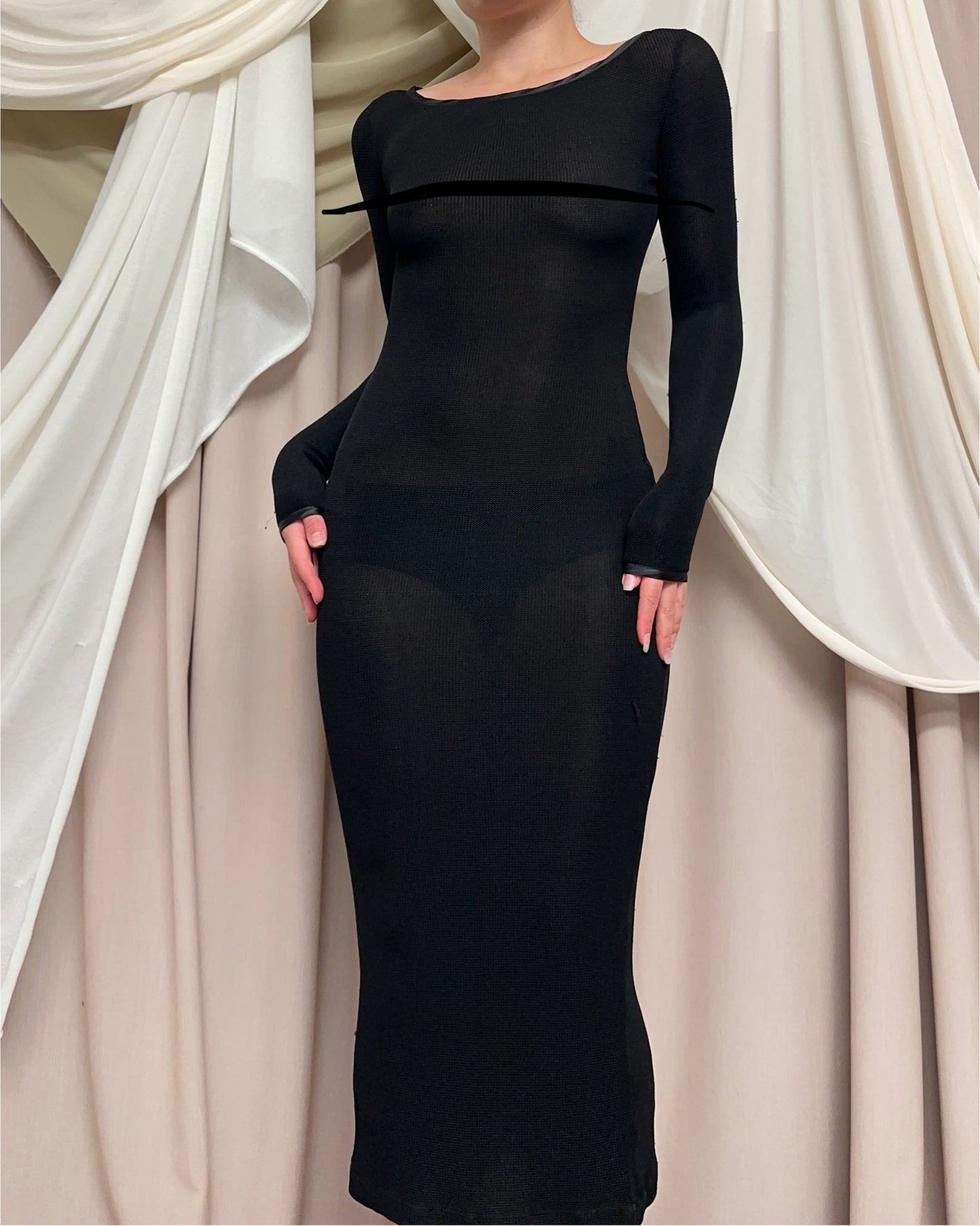 SEMI SHEER LONG SLEEVE DRESS by Exte