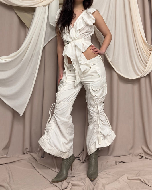 WHITE 'DIRT' CARGO TROUSERS by Marithé + François Girbaud