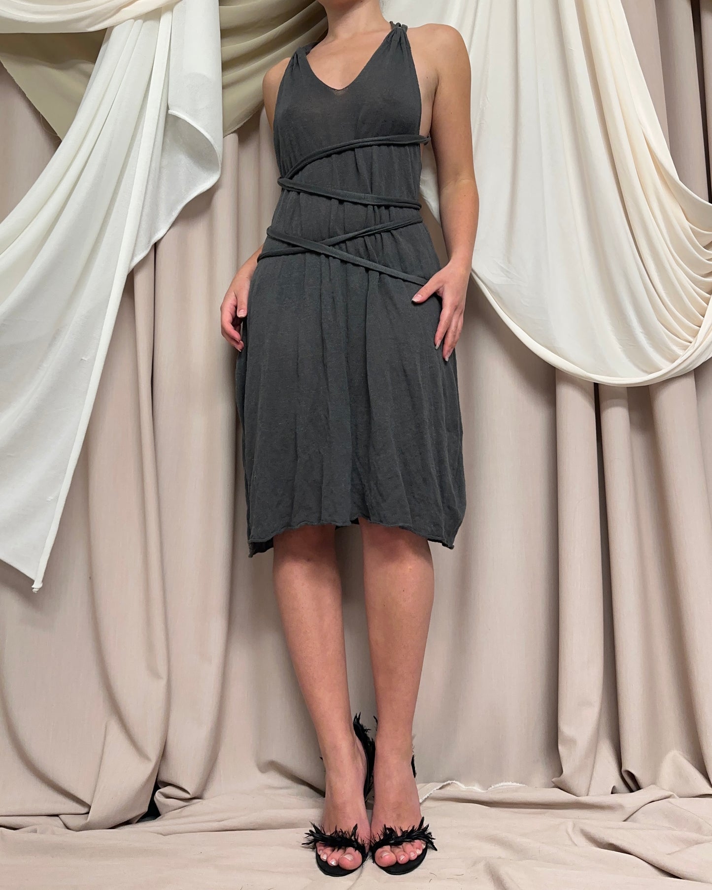 SLOUCHY KNIT DRESS WITH LONG WRAP AROUND STRAPS by Sarah Pacini